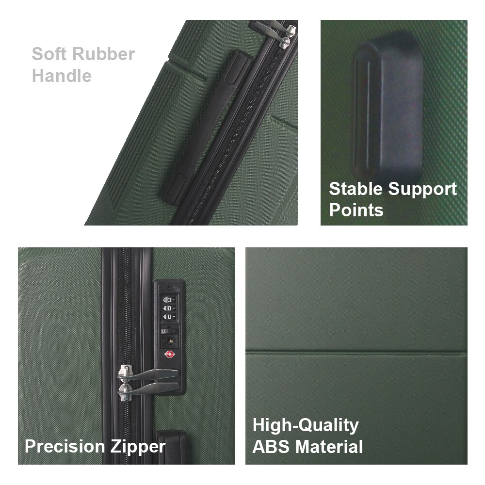 Green 3-Piece Premium ABS Luggage Set-20", 24", And 28" Suitcases With Multi-Position Handle, Silent Spinner Wheels, And TSA-Approved Lock-Durable, Stylish, And Spacious Travel Gear_voghion.com